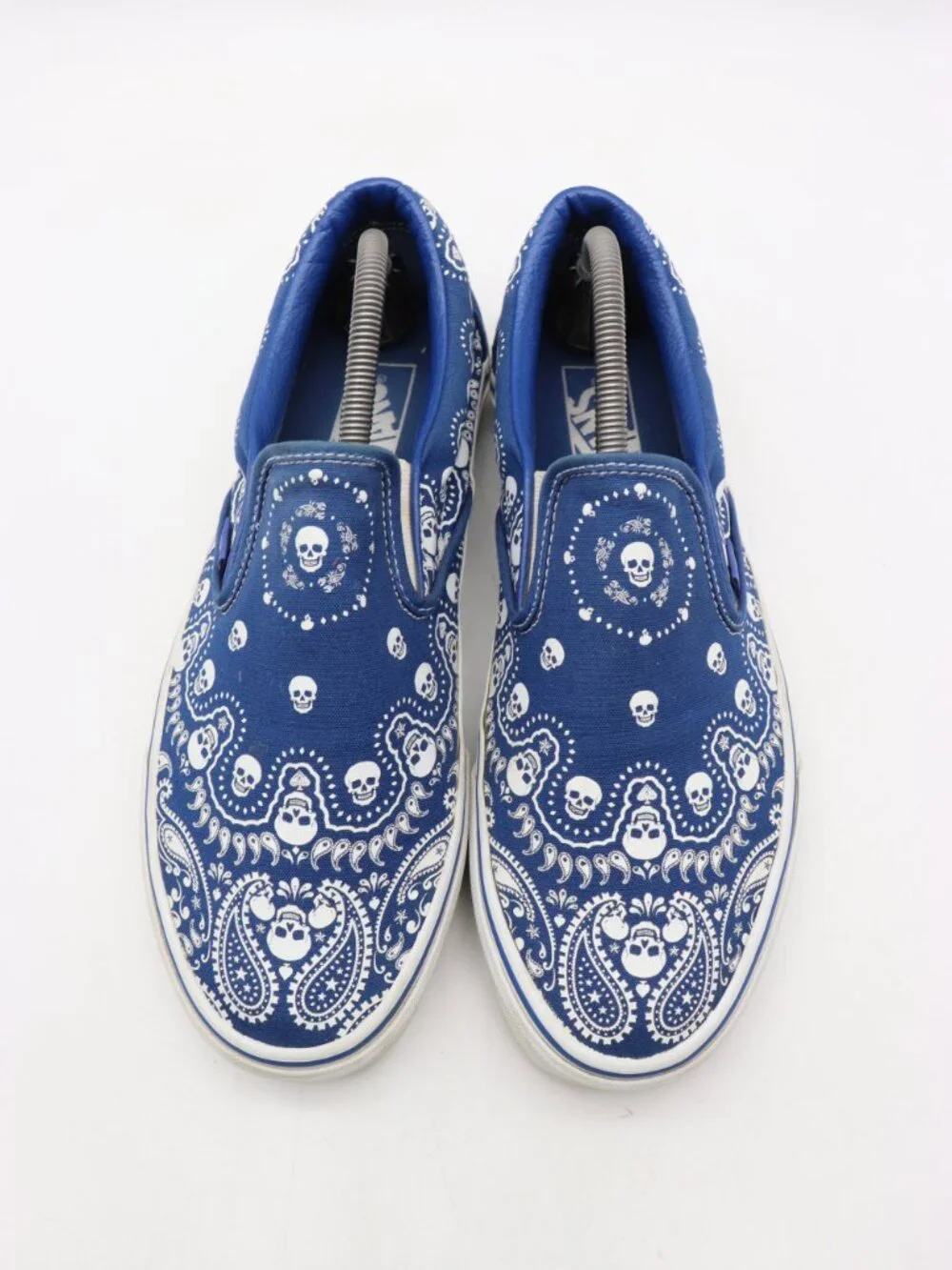 Vans Classic Skull Print Men's 9.5 Women 11 Slip-On Bandana Blue White Sneakers